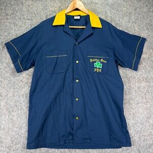 VTG Hilton Bowling‎ Shirt Dubline Over NYC Mens L Navy Yellow Trim Made in USA